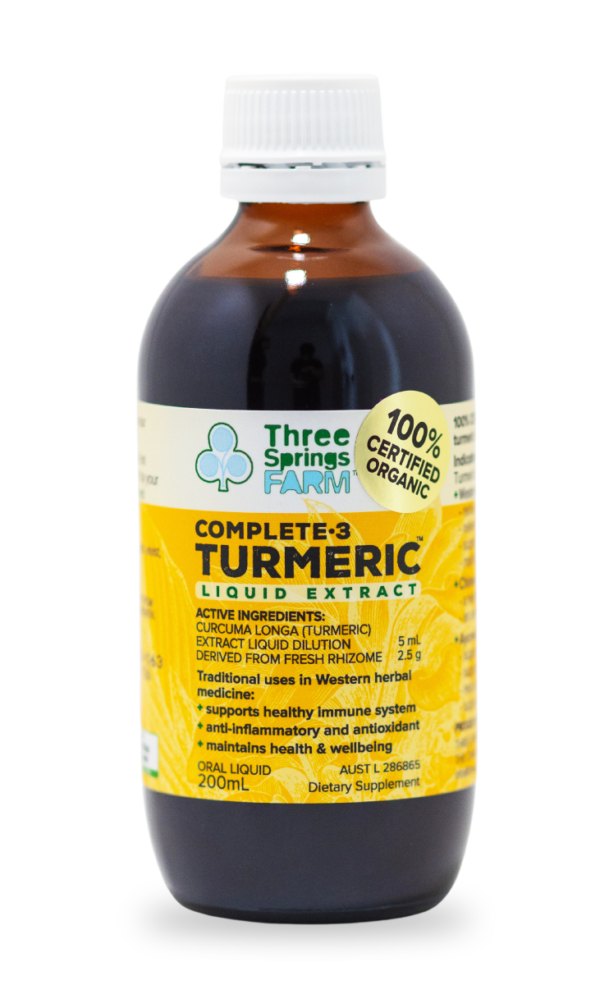 Three Springs Farm Turmeric Extract Bottle with Shadow